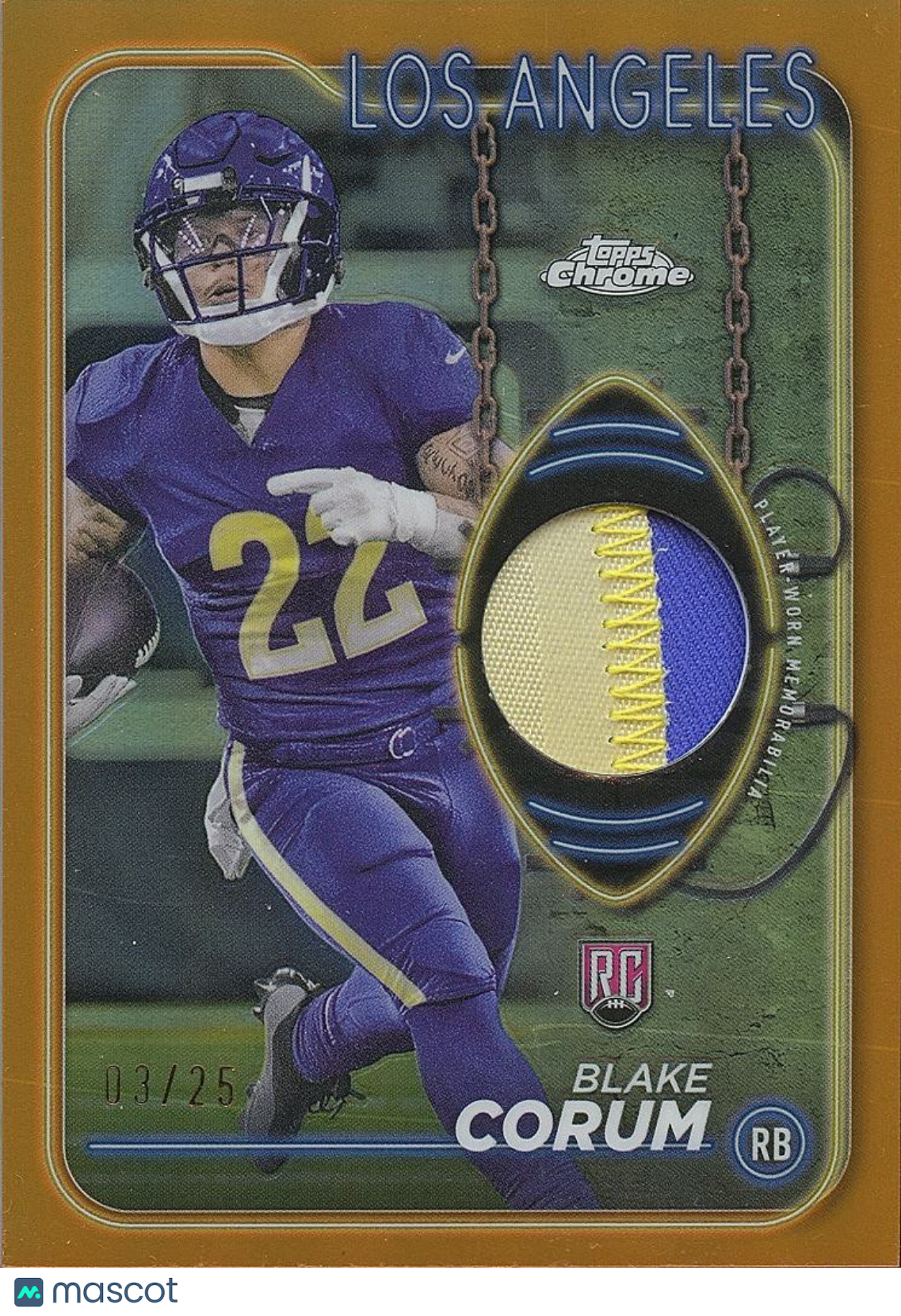 Blake Corum 2024 Topps Chrome Orange Patch RC Rookie Los Angeles Rams 3/25