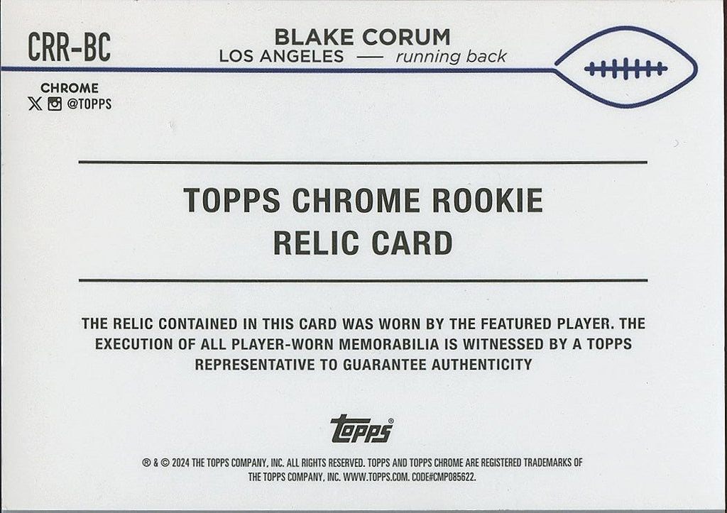 Blake Corum 2024 Topps Chrome Orange Patch RC Rookie Los Angeles Rams 3/25