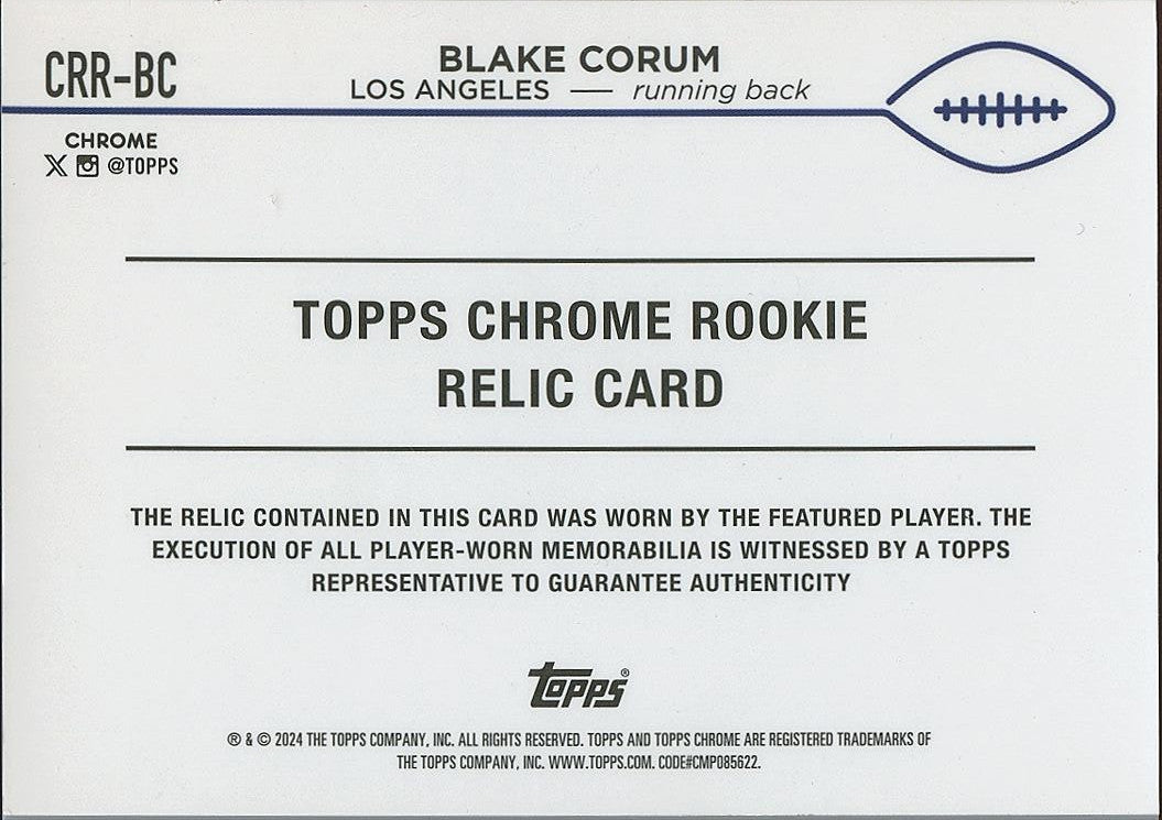 Blake Corum 2024 Topps Chrome Orange Patch RC Rookie Los Angeles Rams 3/25