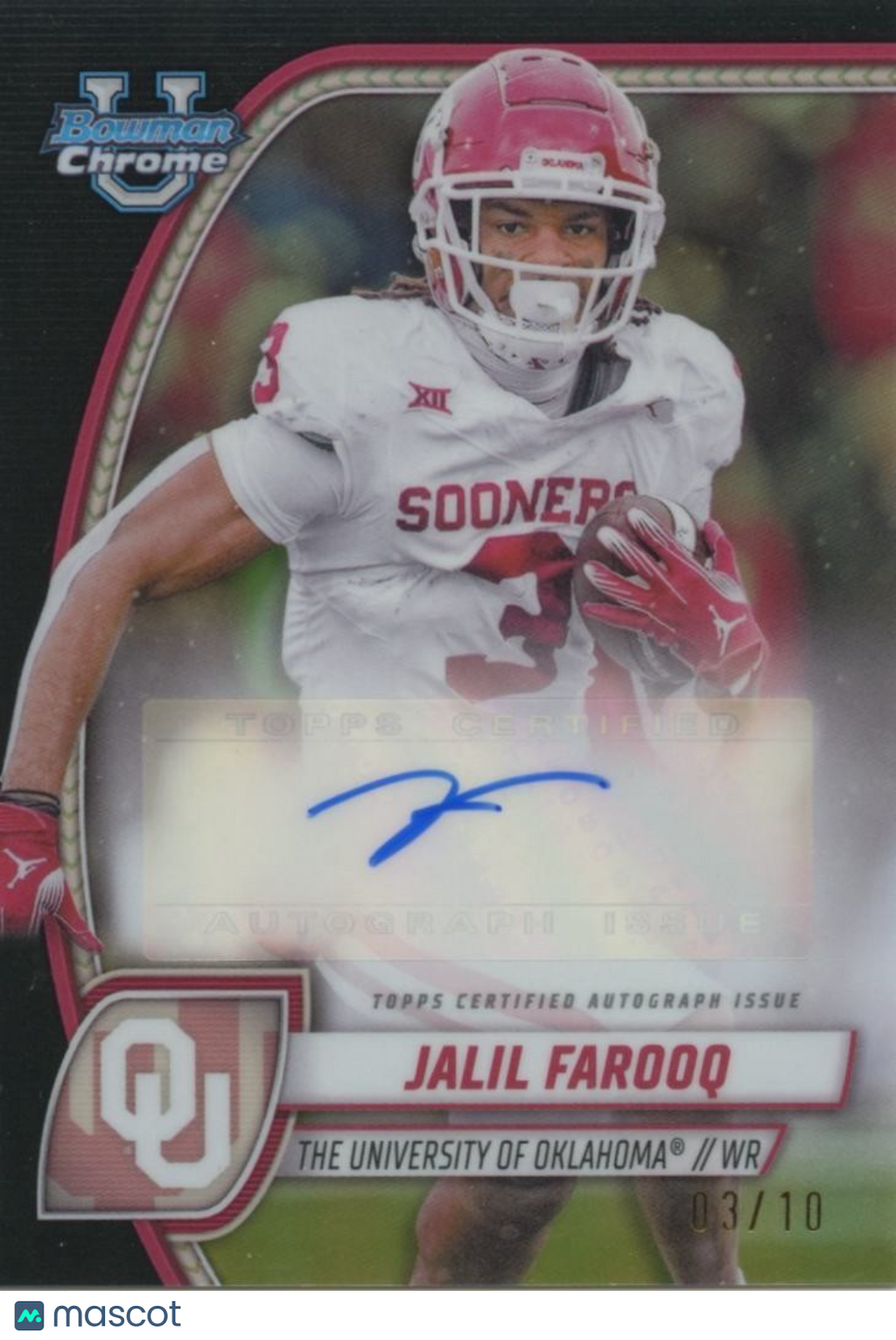 Jalil Farooq 2024 Bowman Chrome BLACK Refractor Auto Autograph OU Sooners 3/10