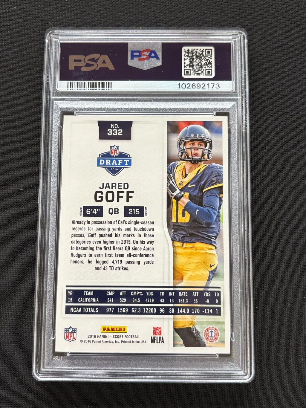 Jared Goff 2016 Score Red Zone SSP Rookie RC Cal Detroit Lions Rams 9/35 PSA 9