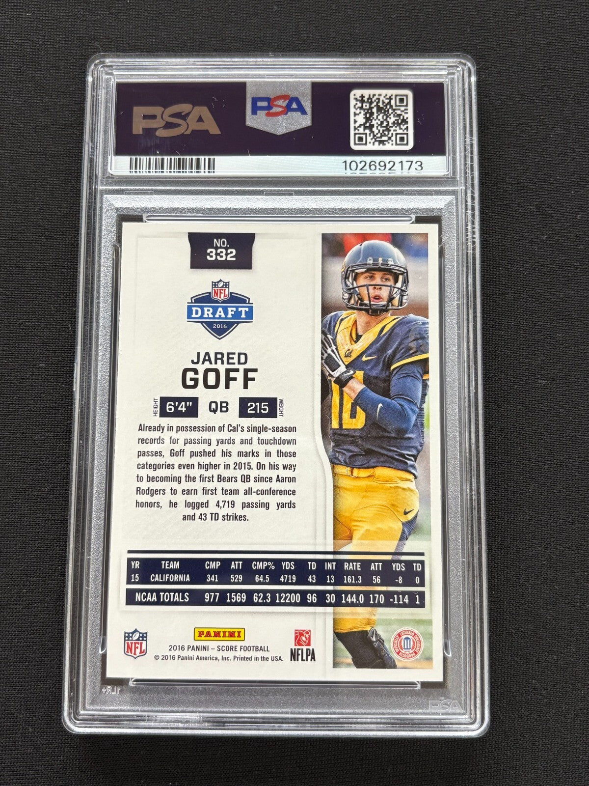 Jared Goff 2016 Score Red Zone SSP Rookie RC Cal Detroit Lions Rams 9/35 PSA 9