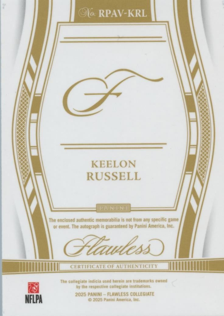 Keelon Russell 2025 Flawless Auto Autograph Patch Rookie RC 13/25 Alabama Tide