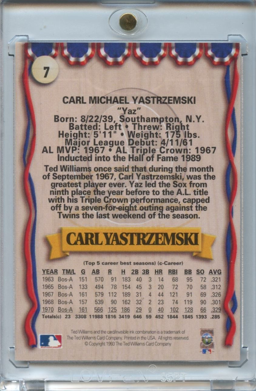Carl Yastrzemski 1993 Ted Williams Auto Autograph Boston Red Sox