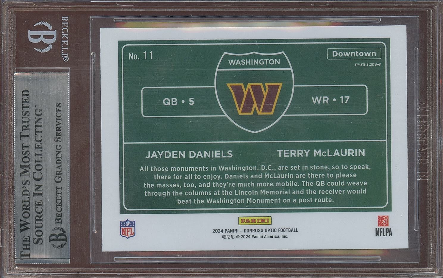 Jayden Daniels Terry Mclaurin 2024 Optic Downtown SSP CASE HIT Commanders BGS 9