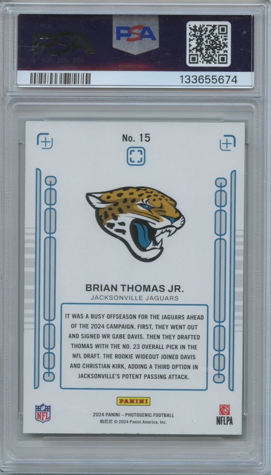 Brian Thomas Jr. 2024 Photogenic Orange Rookie RC 18/25 Jaguars PSA 10