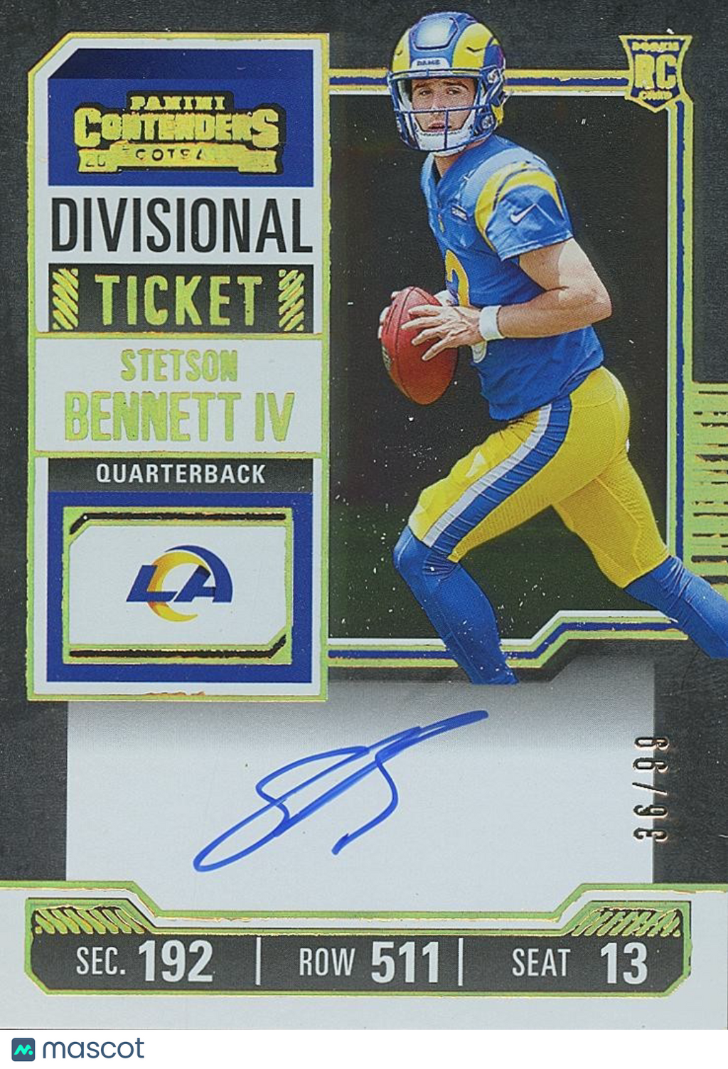 Stetson Bennett IV 2023 Contenders Auto Autograph RC Los Angeles Rams 36/99