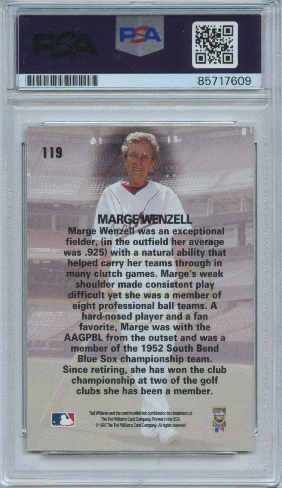 Marge Wenzell 1994 Women of Baseball On Card Auto Autograph PSA DNA
