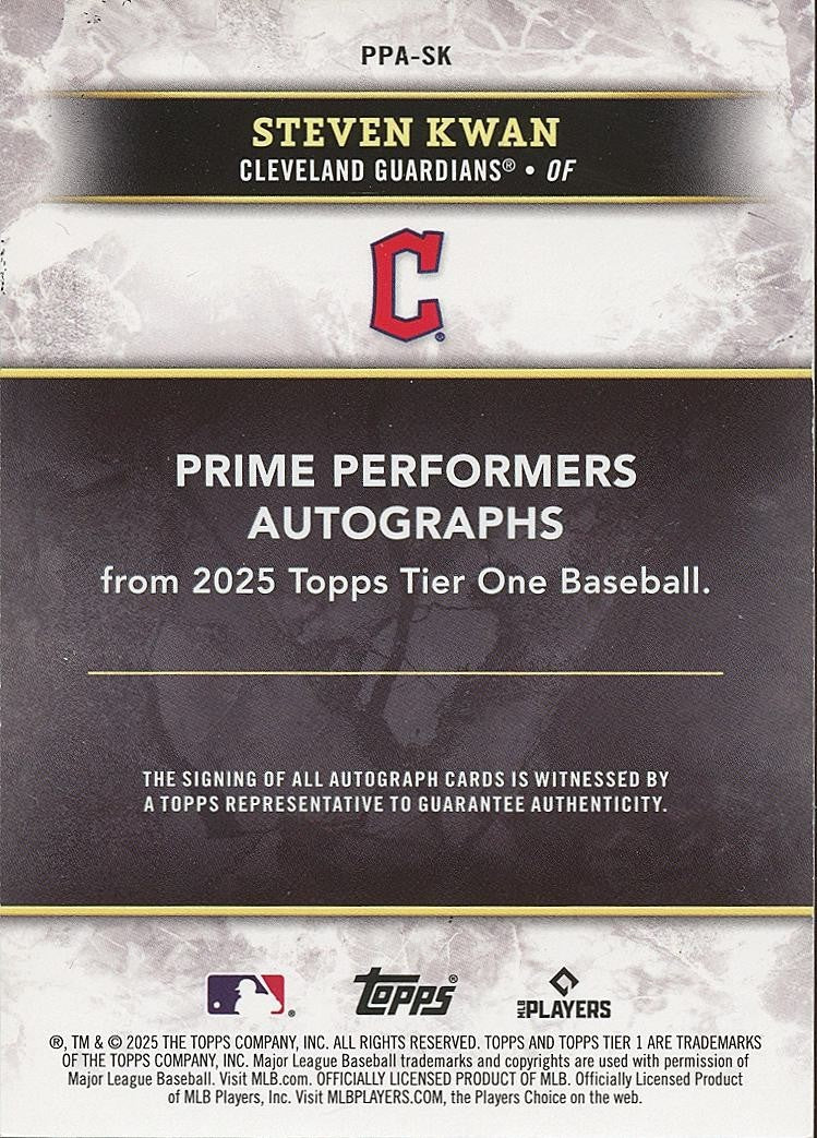 Steven Kwan 2025 Tier One Emerald Auto Autograph Cleveland Guardians 40/49