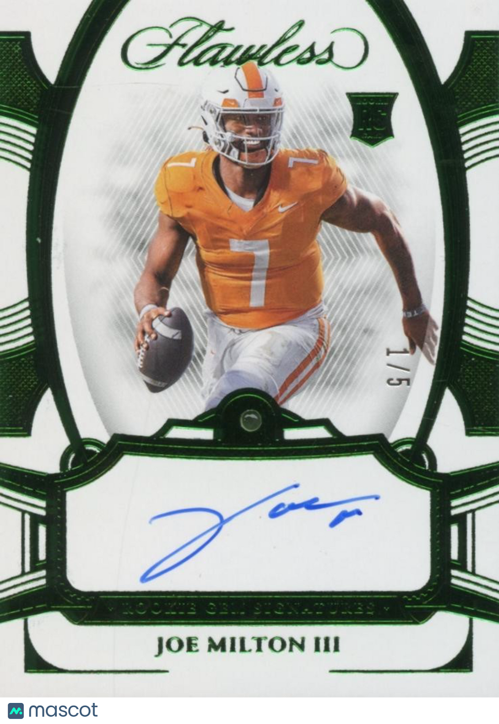 Joe Milton III 2024 Flawless Emerald Gem Auto Autograph RC Tennessee 1/5