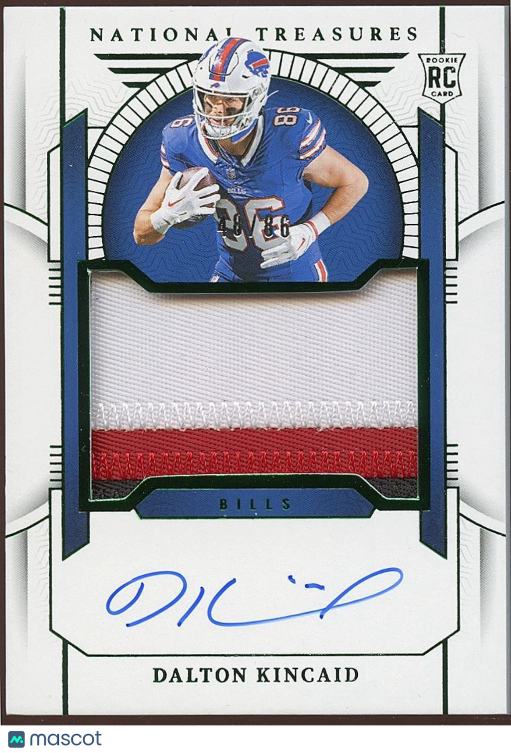 Dalton Kincaid 2023 National Treasures Auto Autograph Patch Rookie Bills 48/86