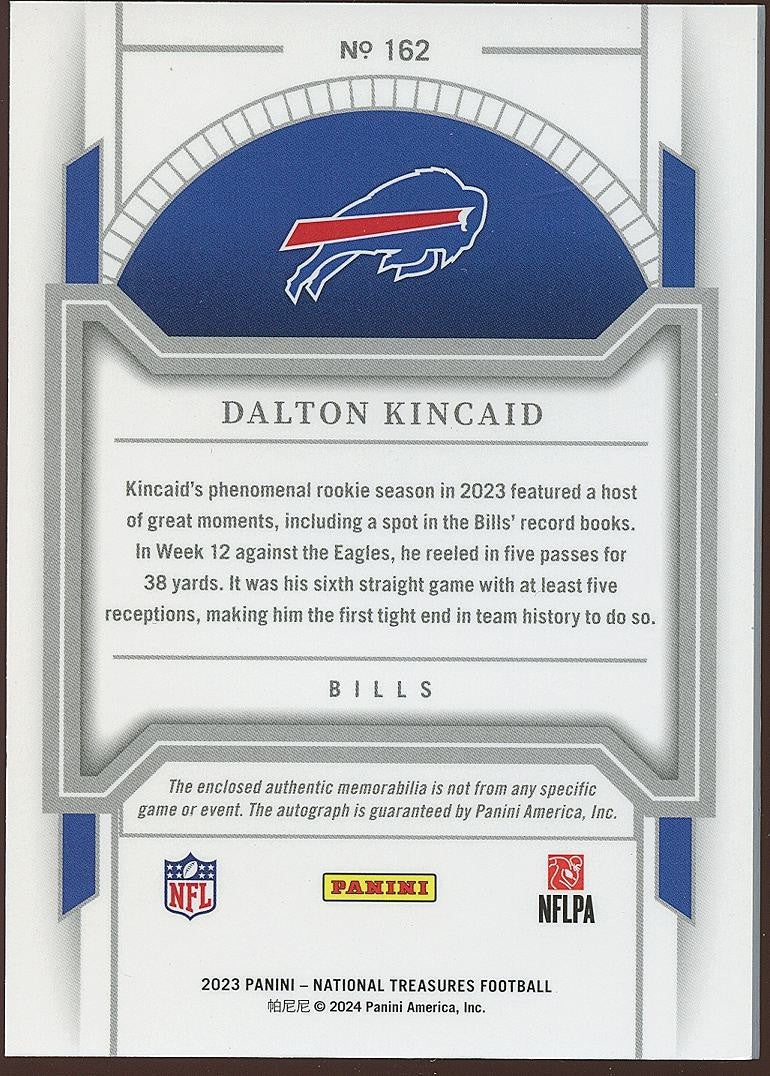 Dalton Kincaid 2023 National Treasures Auto Autograph Patch Rookie Bills 48/86