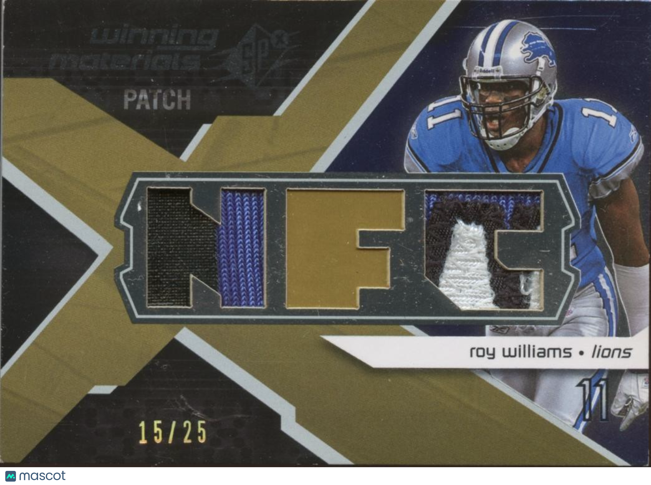 Roy Williams 2008 SPx Game Worn Nameplate Patch Detroit Lions Longhorns 15/25