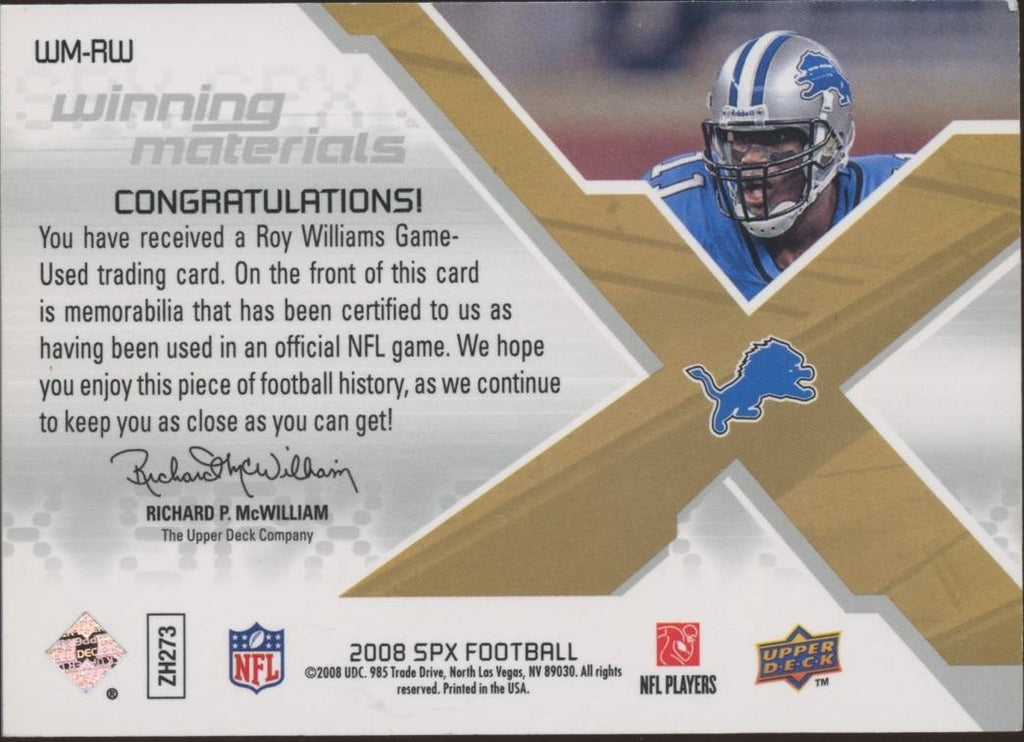 Roy Williams 2008 SPx Game Worn Nameplate Patch Detroit Lions Longhorns 15/25