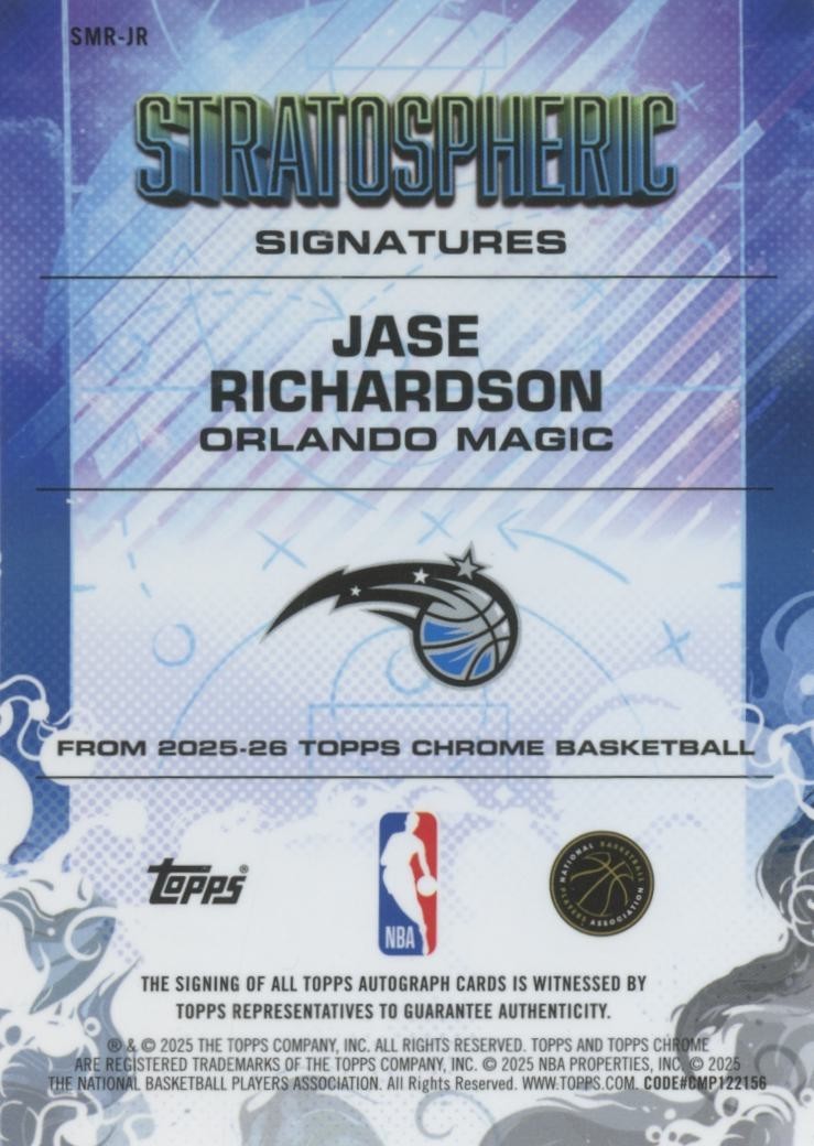 Jase Richardson 2025-26 Topps Chrome GOLD Auto Autograph RC Orlando Magic 36/50