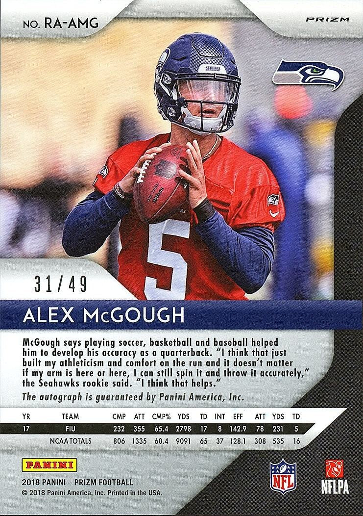 Alex Mcgough 2018 Prizm Purple Power Auto Autograph RC Seattle Seahawks 31/49