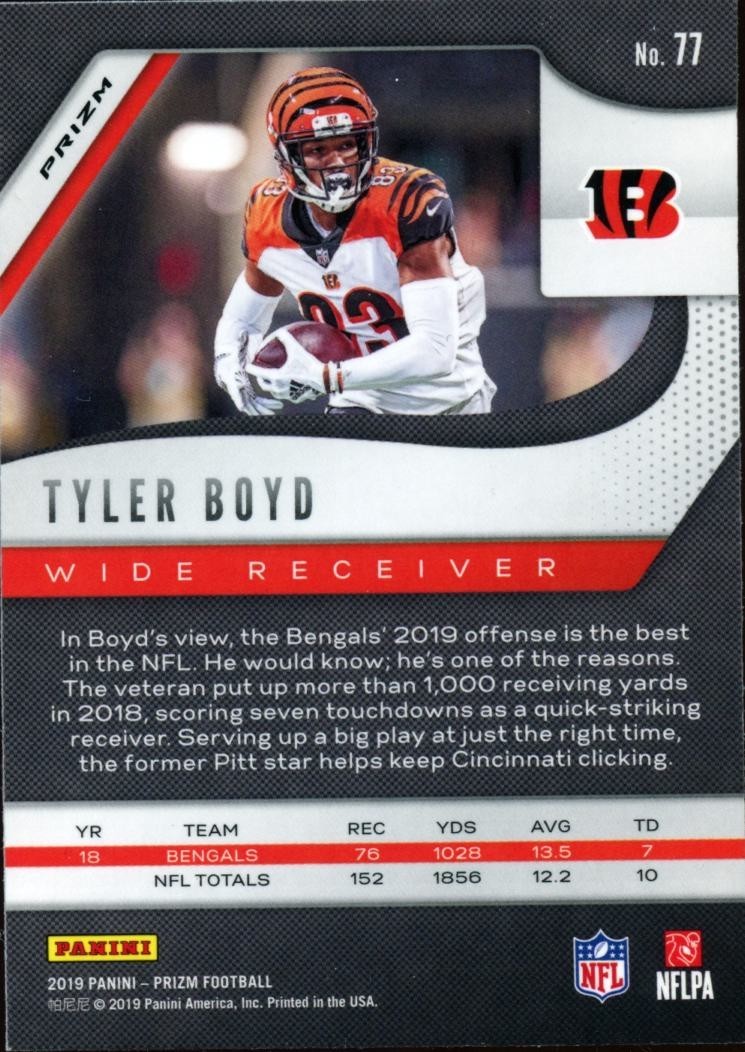 Tyler Boyd 2019 Prizm Retail Blue Prizm Shortprint SSP Cincinnati Bengals #77