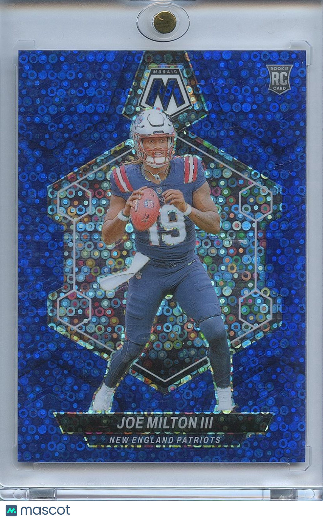 Joe Milton III 2024 Mosaic No Huddle Blue Dicsco Prizm Rookie RC Patriots 16/75