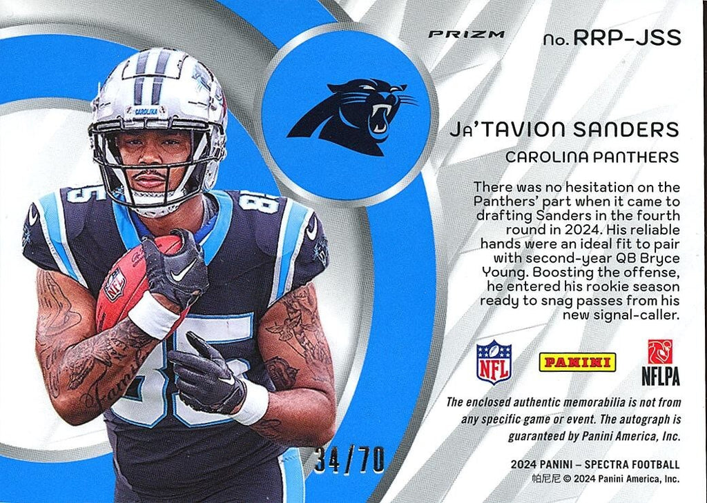 Ja'Tavion Sanders 2024 Spectra Auto Autograph Patch RC Carolina Panthers 34/70