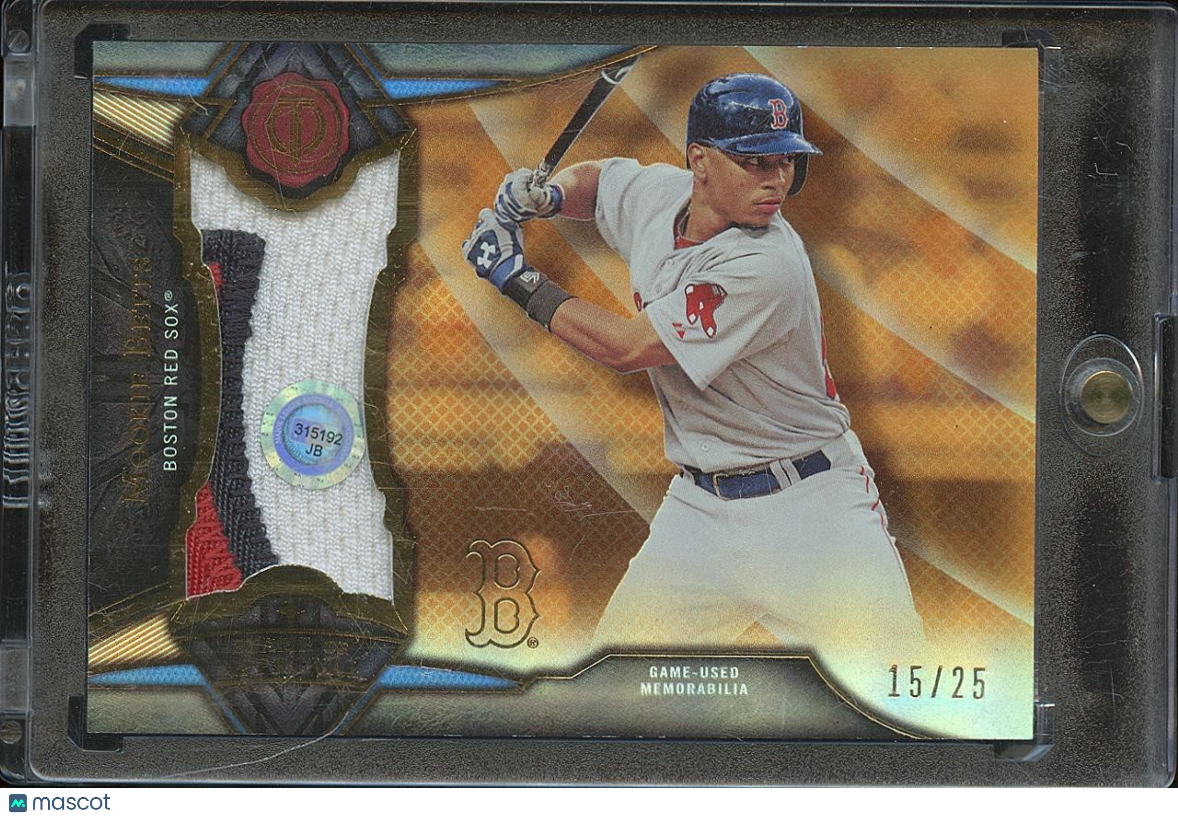 Mookie Betts 2015 Topps Tribute Game Worn Patch Orange Boston Red Sox 15/25