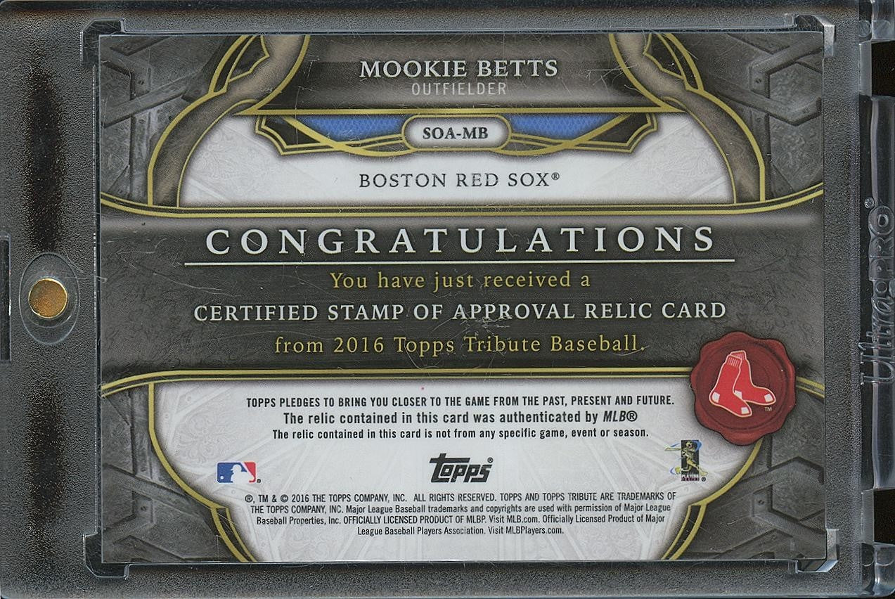 Mookie Betts 2015 Topps Tribute Game Worn Patch Orange Boston Red Sox 15/25
