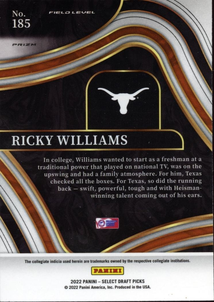 Ricky Williams 2022 Select Dragon Scale Prizm SSP Texas Longhorns