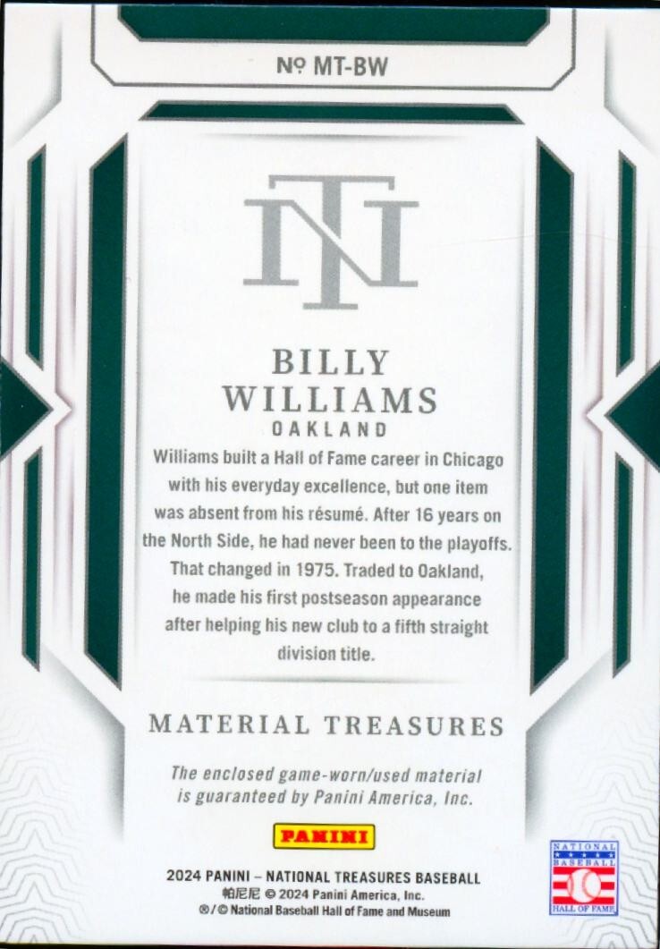 Billy Williams 2024 National Treasures Game Worn Patch Oakland Athletics 5/5