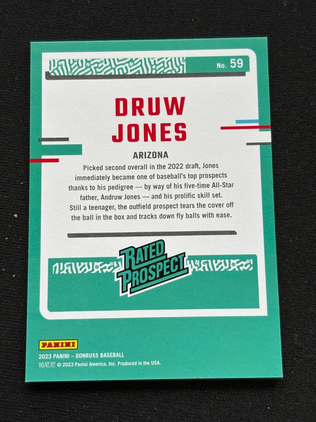 Druw Jones 2023 Donruss Rated Prospect GOLD Artist Proof RC Diamondbacks 9/10