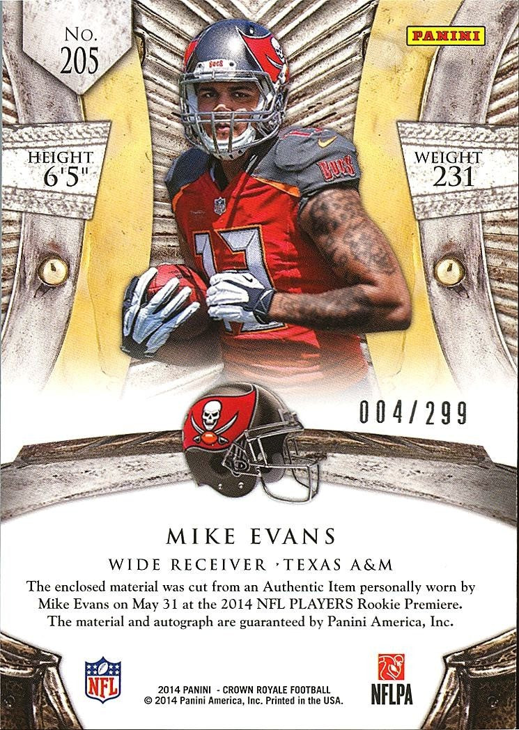 Mike Evans 2014 Crown Royale Auto Autograph Patch RC  Tampa Bay Buccaneers 4/299