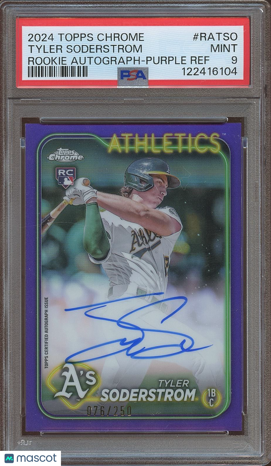 Tyler Soderstrom 2024 Topps Chrome Purple Auto Autograph RC Athletics PSA 9 /250