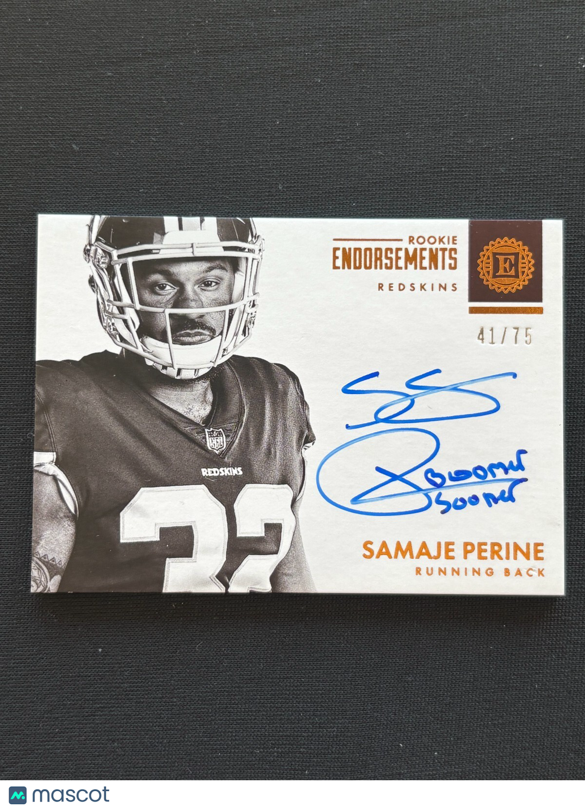 Samaje Perine 2017 Encased Inscription Auto Autograph "Boomer Sooner" 41/75