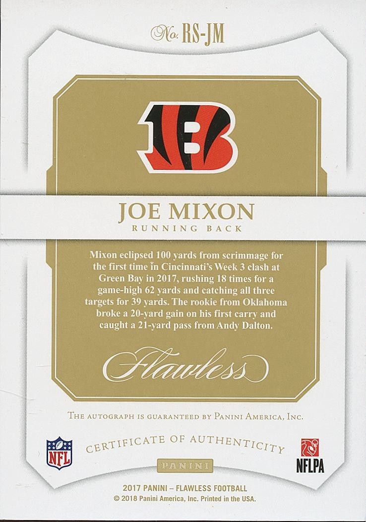 Joe Mixon 2017 Flawless Ruby Auto Autograph Rookie Cincinnati Bengals 6/10