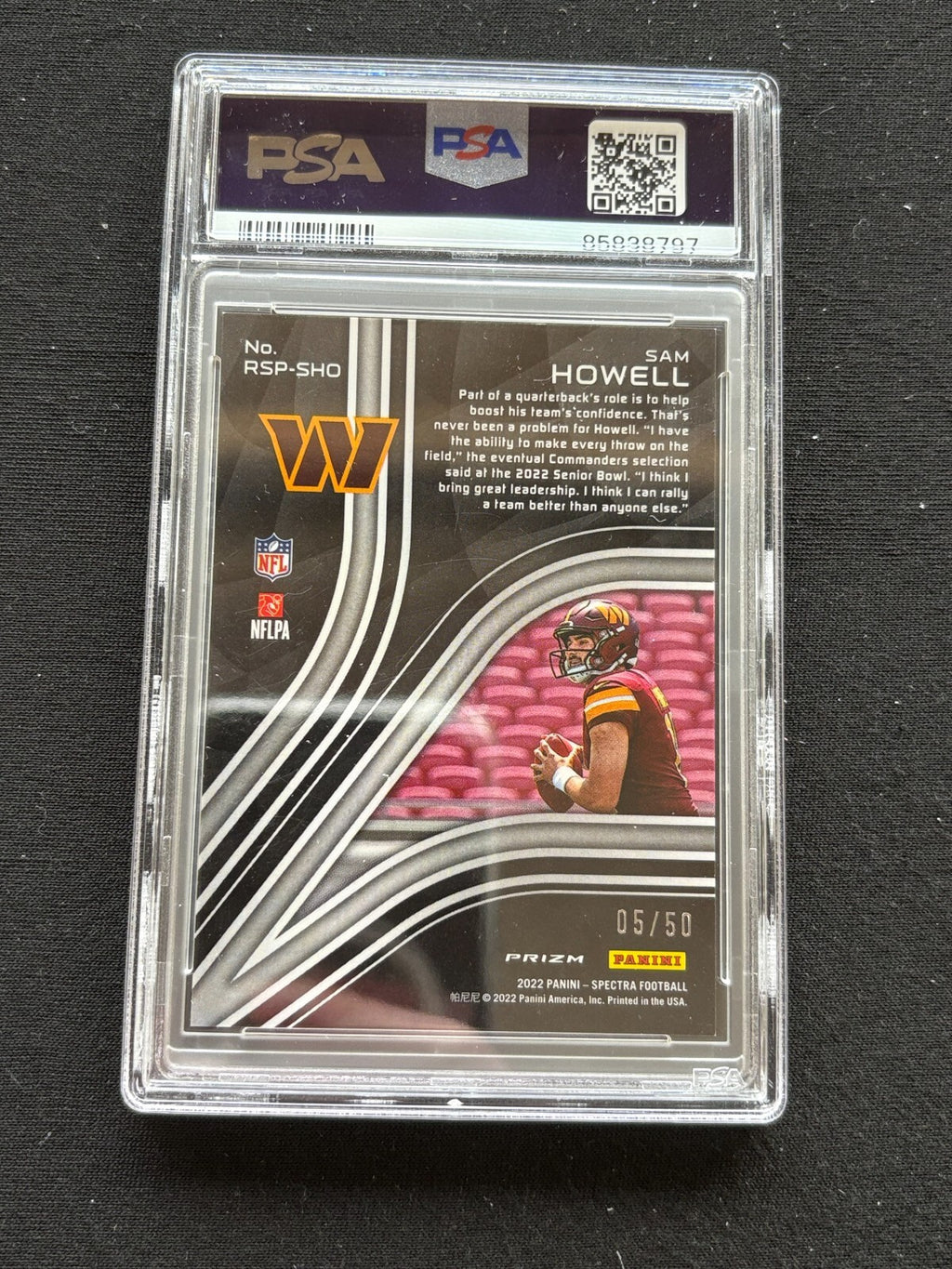 Sam Howell 2022 Spectra Spectris Rookie RC Washington Commanders 5/50 PSA 8