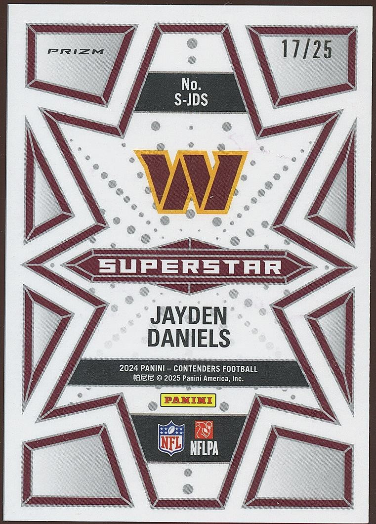 Jayden Daniels 2024 Contenders Optic Superstar Black Rookie RC Commanders 17/25