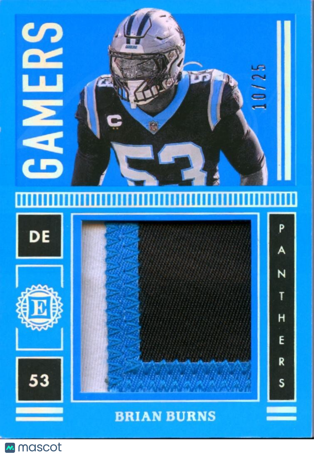 Brian Burns 2022 Encased Game Worn 3 Color Patch Carolina Panthers 10/25
