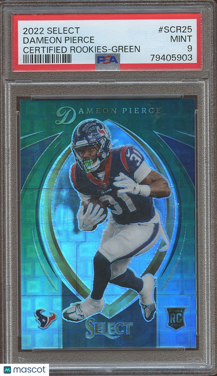 Dameon Pierce 2022 Select Green Prizm Rookie RC SSP Houston Texans 3/5 PSA 9
