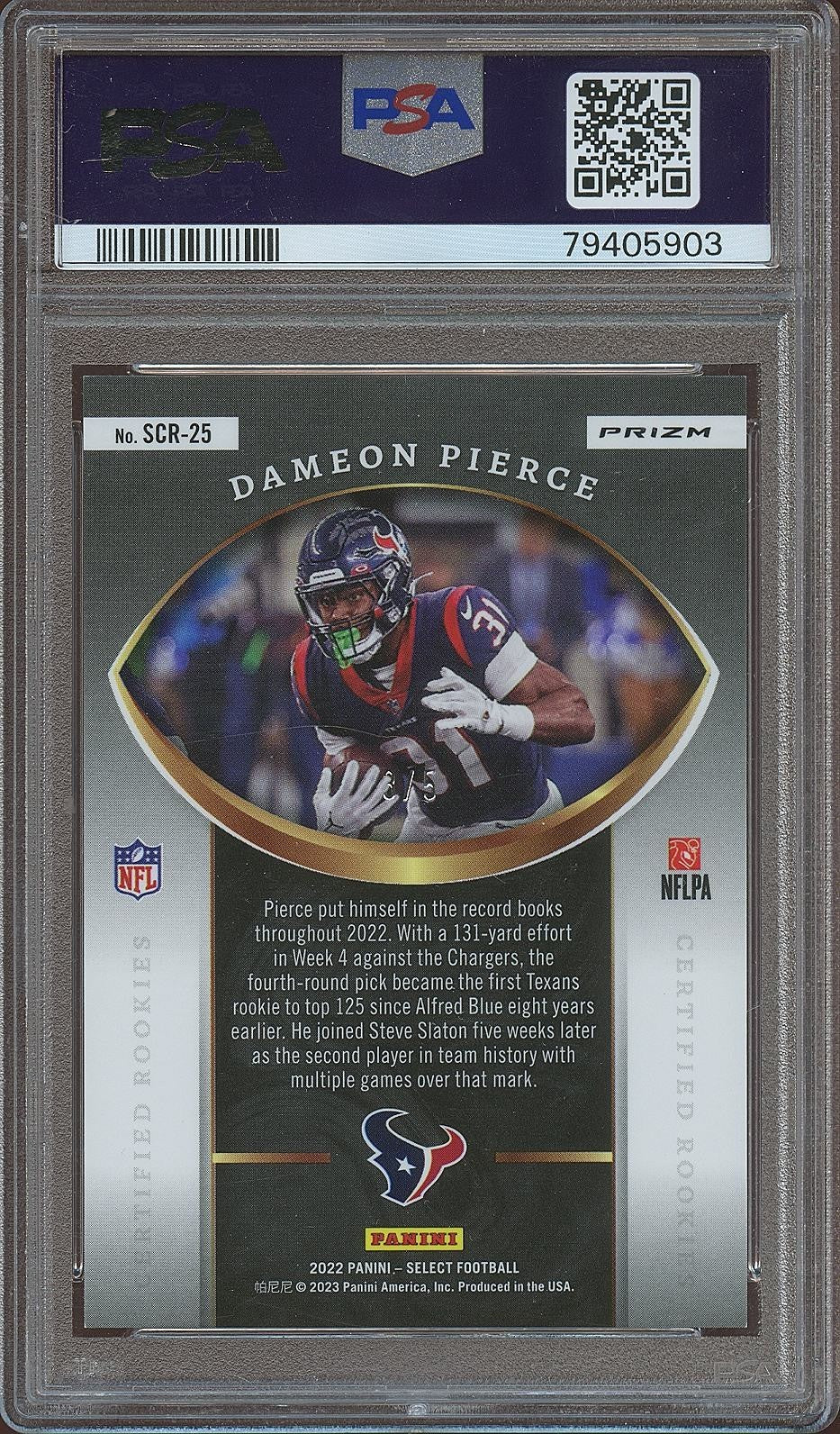 Dameon Pierce 2022 Select Green Prizm Rookie RC SSP Houston Texans 3/5 PSA 9
