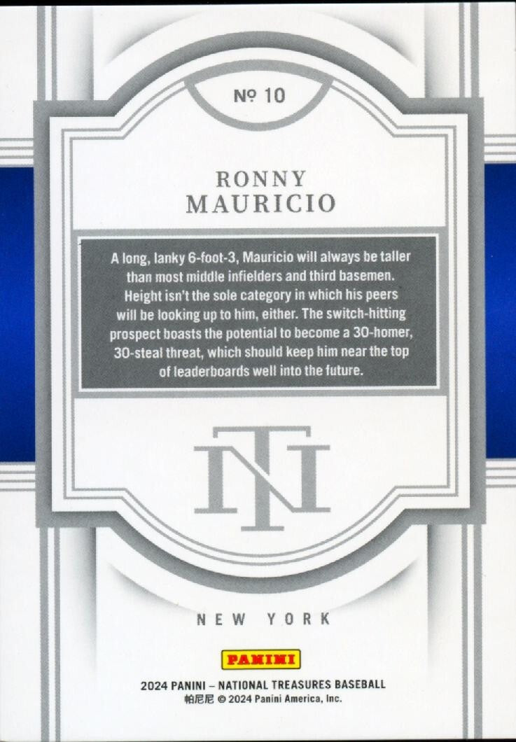 Ronny Mauricio 2024 National Treasures Emerald SSP RC New York Mets 3/8