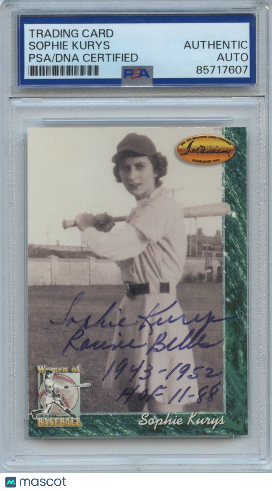 Sophie Kurys 1994 Women of Baseball On Card Auto Autograph PSA DNA