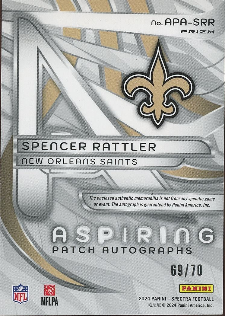 Spencer Rattler 2024 Spectra Auto Autograph Patch RC Rookie Saints 69/70