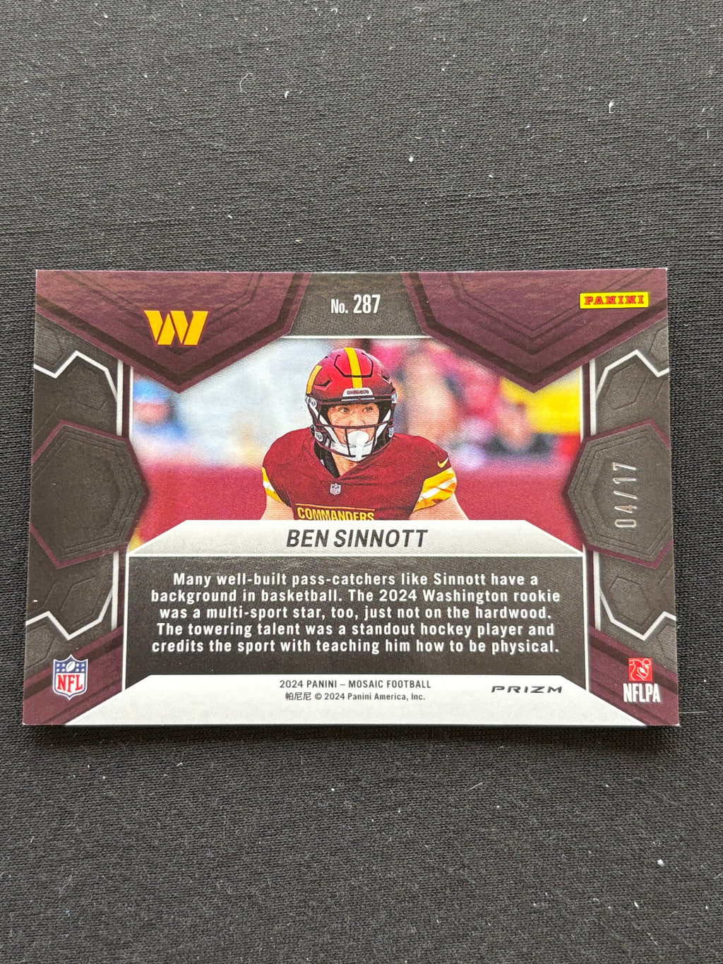 Ben Sinnott 2024 Mosaic NFL Debut GOLD Wave Prizm SSP Rookie RC Commanders 4/17