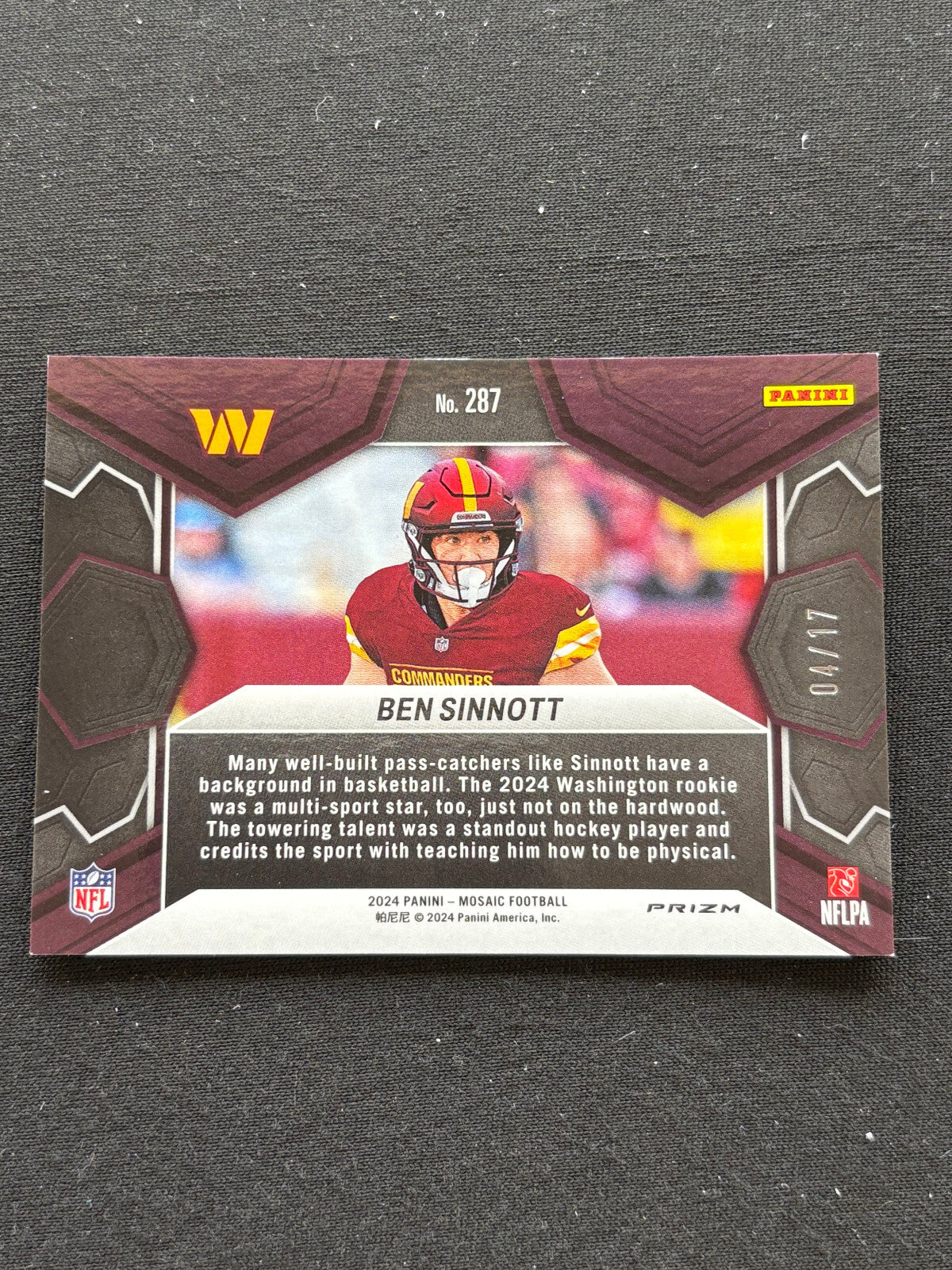 Ben Sinnott 2024 Mosaic NFL Debut GOLD Wave Prizm SSP Rookie RC Commanders 4/17