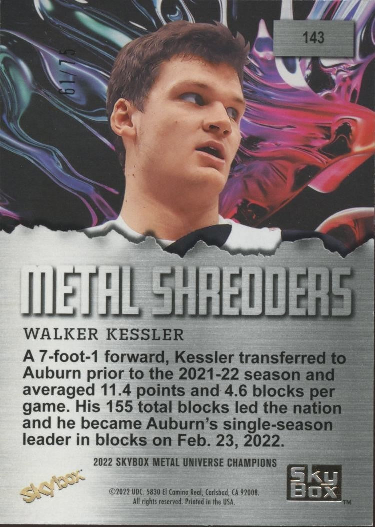 Walker Kessler 2022 Skybox Precious Metal Gems PMG RC Rookie Utah Jazz 61/75