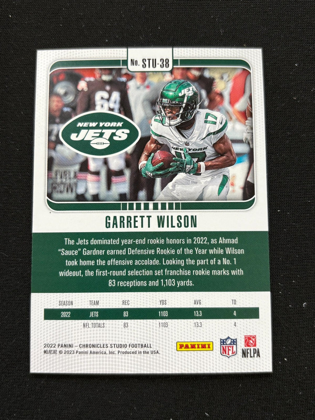 Garrett Wilson 2022 Chronicles Studio Purple SSP Rookie RC New York Jets 4/25