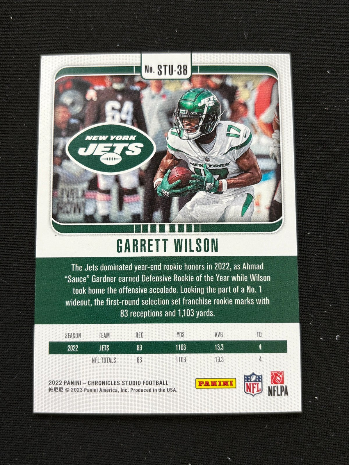 Garrett Wilson 2022 Chronicles Studio Purple SSP Rookie RC New York Jets 4/25
