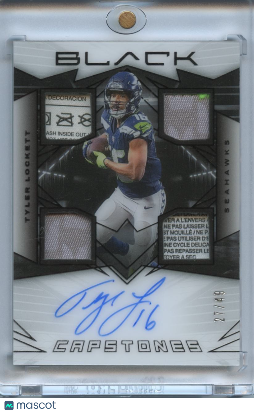 Tyler Lockett 2024 Panini Black Auto Autograph Laundry Tag Patch Seahawks 27/49