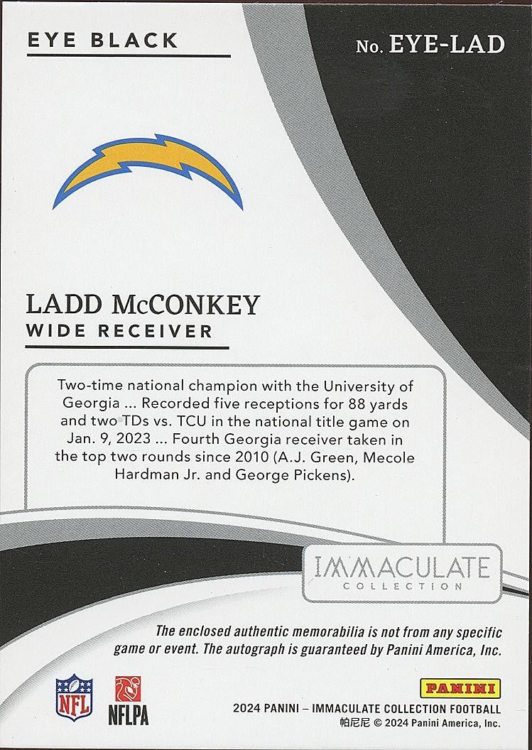 Ladd Mcconkey 2024 Immaculate Eye Black Auto Autograph Jersey RC Chargers 87/99
