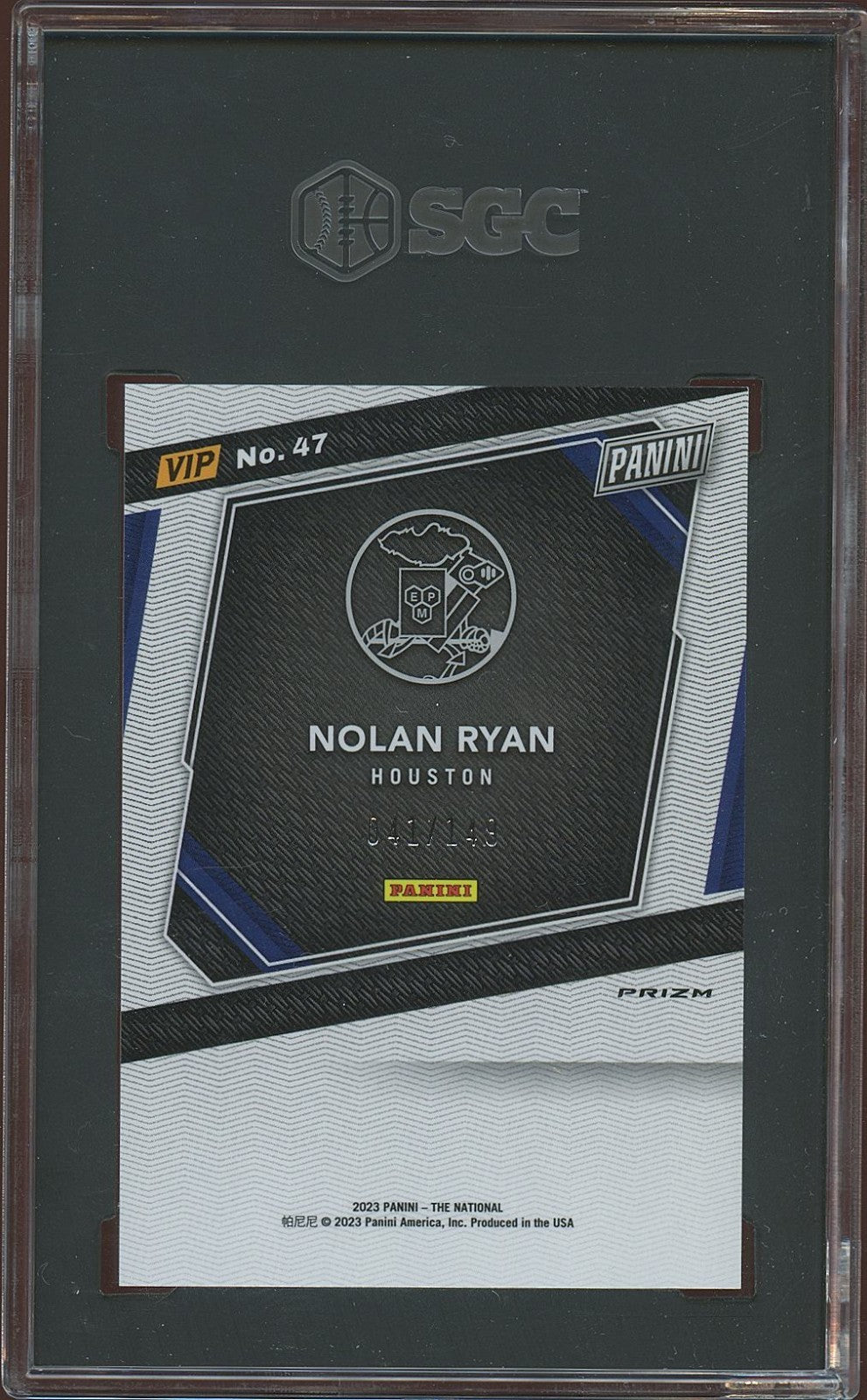 Nolan Ryan 2023 Panini National VIP Blue Sparkle Prizm 41/149 Astros SGC 9.5