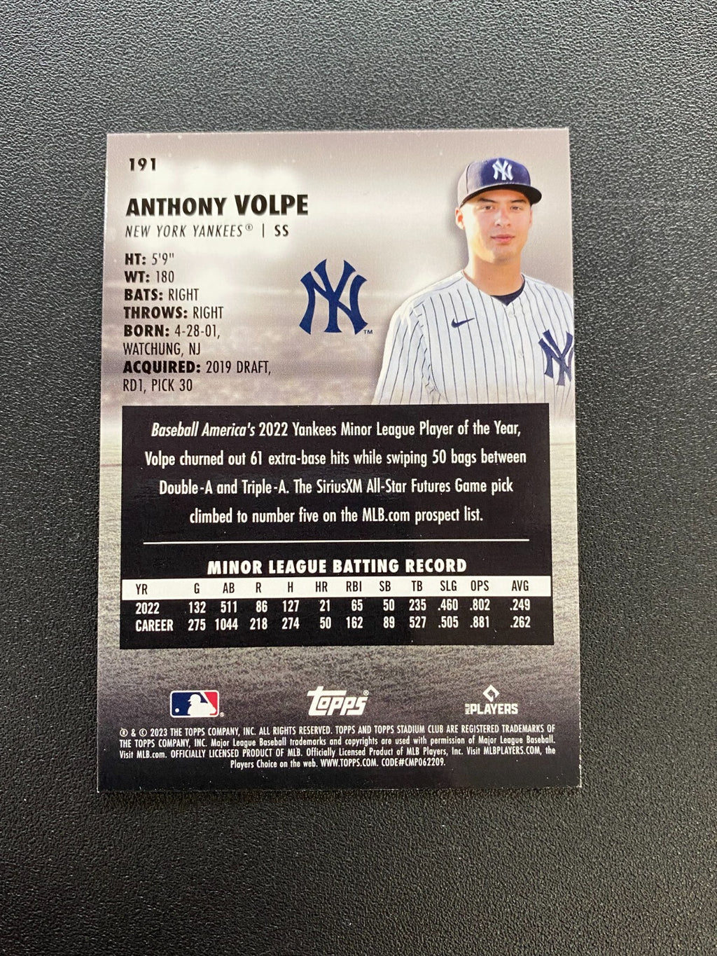 Anthony Volpe 2023 Topps Stadium Club '91 Variation SSP RC Rookie NY Yankees
