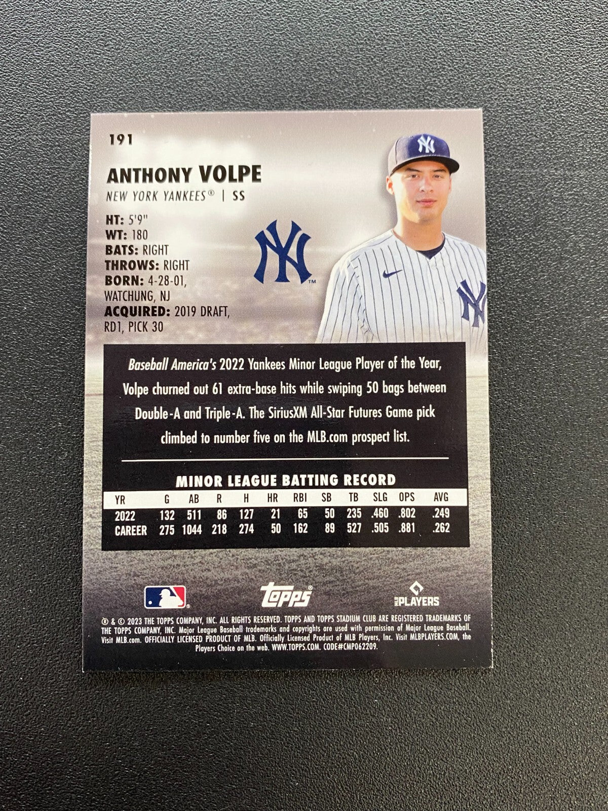 Anthony Volpe 2023 Topps Stadium Club '91 Variation SSP RC Rookie NY Yankees